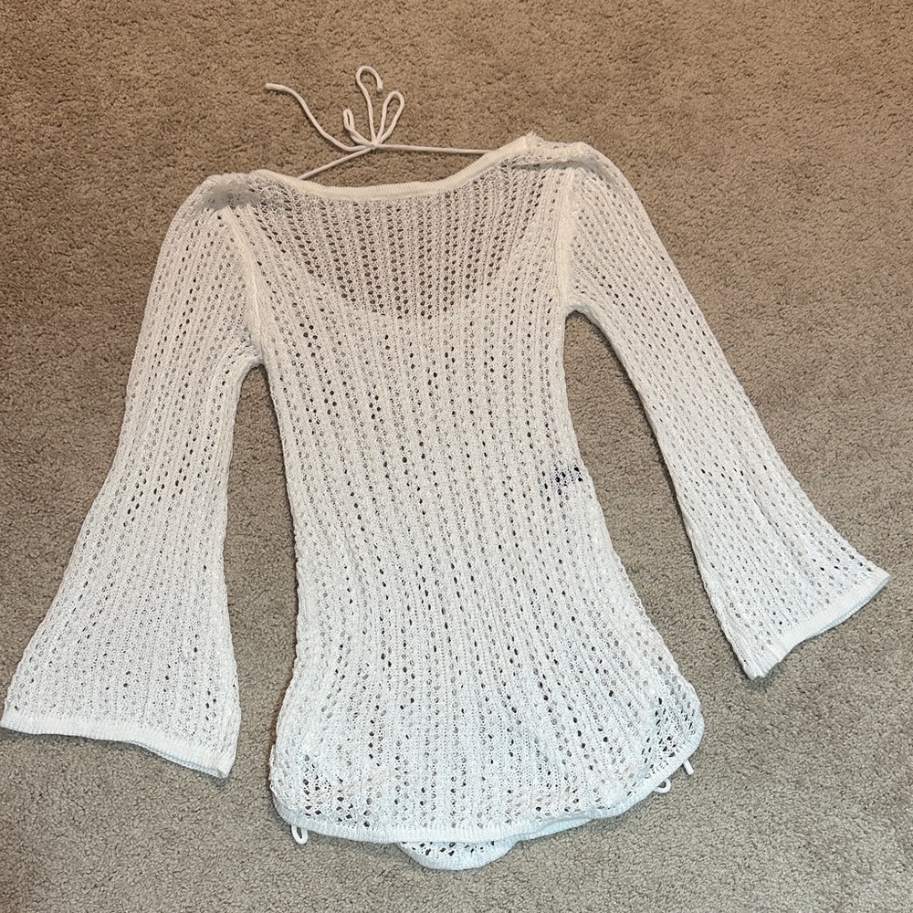 SHEIN Off-Shoulder White Knit Cover Up